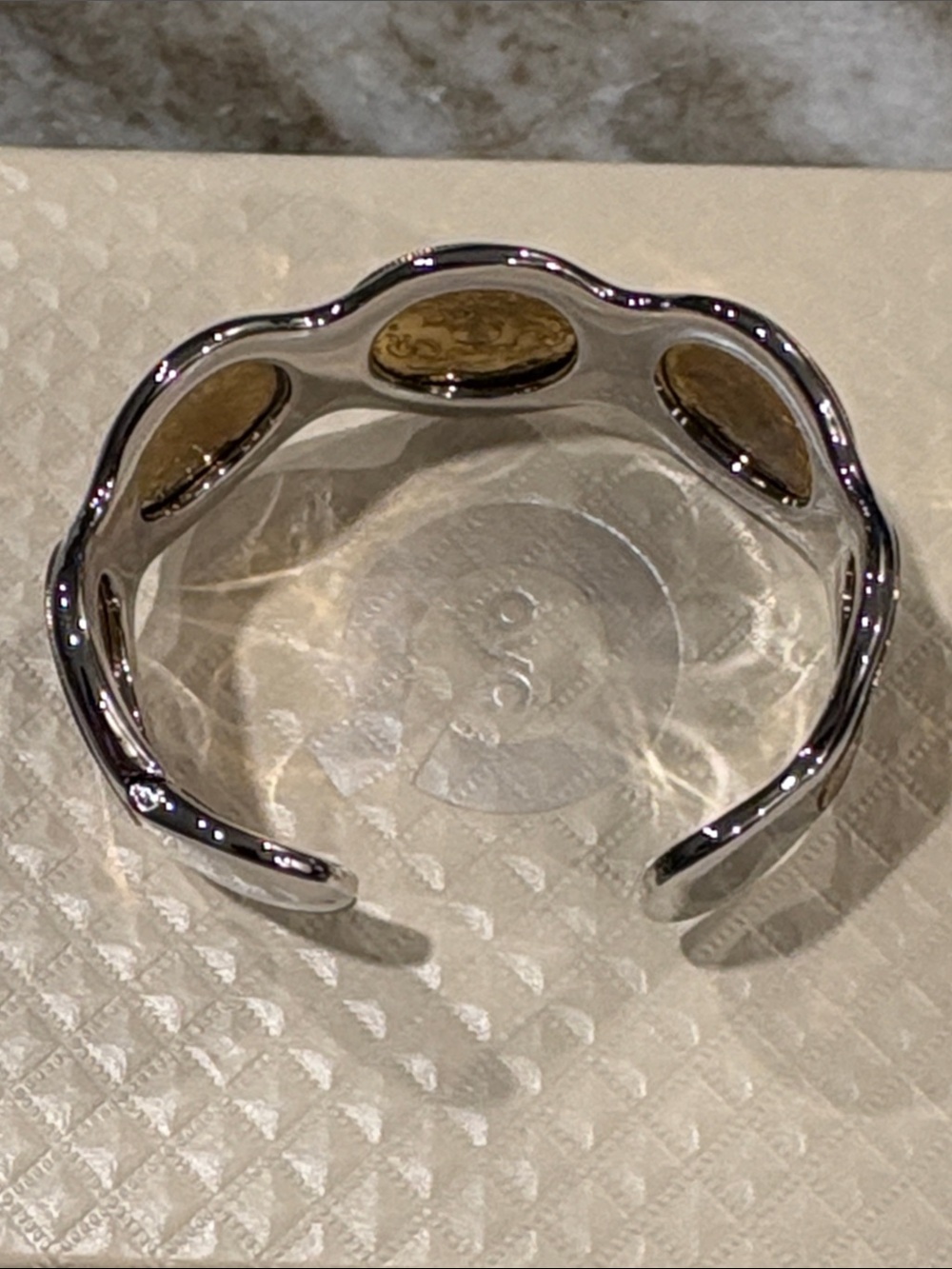 Gold-Tone Coin Accent Cuff Bracelet - Women's Accessory - Picture 3 of 5